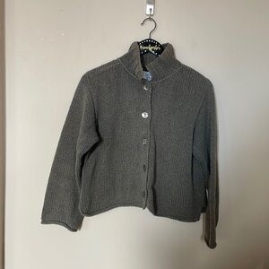 Margaret O' Leary Vintage Green Oversized Crop Cotton Silk Cardigan